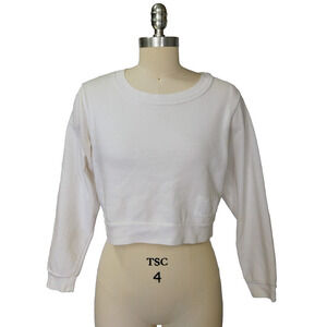 Bongo Vintage 90s White Crop Top Size M L White Long Sleeve Patch 1990s USA Made